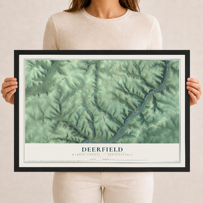 Map of Deerfield, Warren County, Pennsylvania, 12 x 18 inch print in a black wood frame