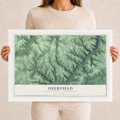 Map of Deerfield, Warren County, Pennsylvania, 12 x 18 inch print in a white wood frame