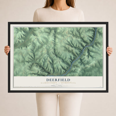 Map of Deerfield, Warren County, Pennsylvania, 24 x 36 inch print in a black wood frame