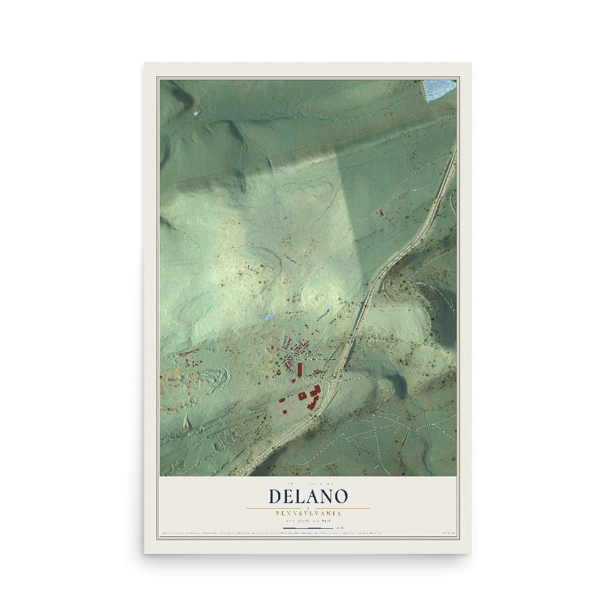 Map of Delano, Pennsylvania, 12 x 18 inch unframed archival matte print