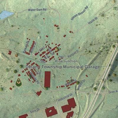 Close-up of the map of Delano, Pennsylvania print showing street and building detail
