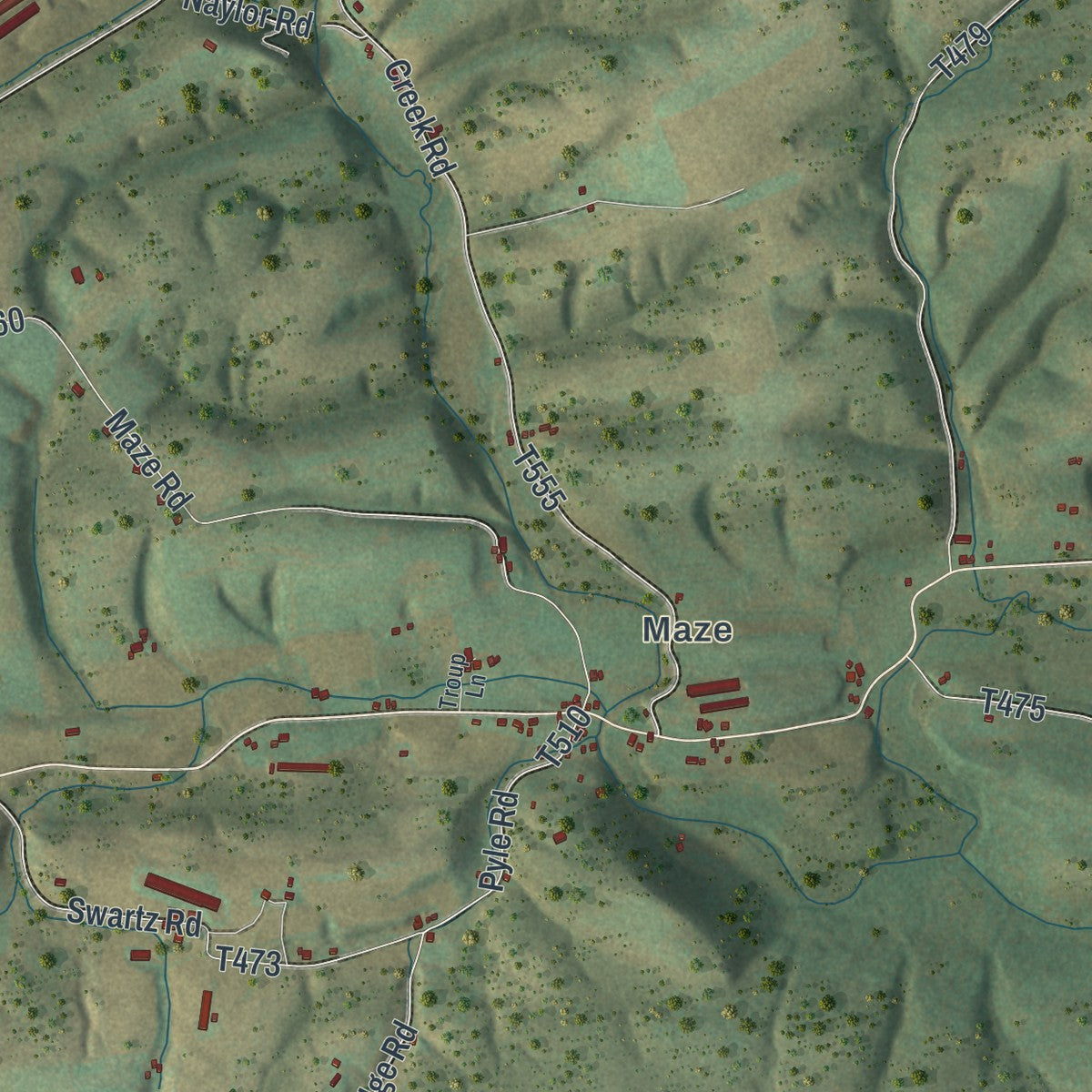 Second close-up of the map of Delaware, Juniata County, Pennsylvania print showing more streets and buildings