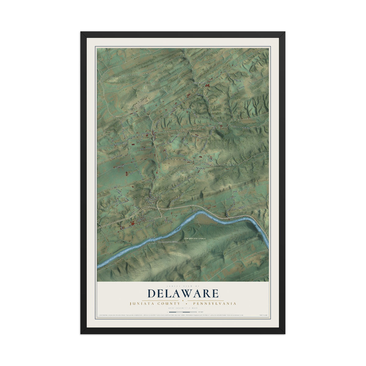 Map of Delaware, Juniata County, Pennsylvania, 12 x 18 inch print in a black wood frame