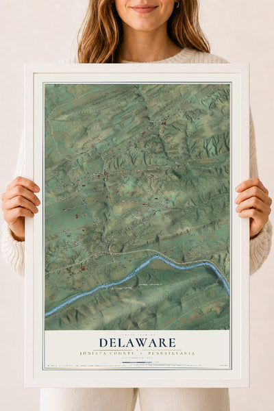 Map of Delaware, Juniata County, Pennsylvania, 18 x 24 inch print in a white wood frame