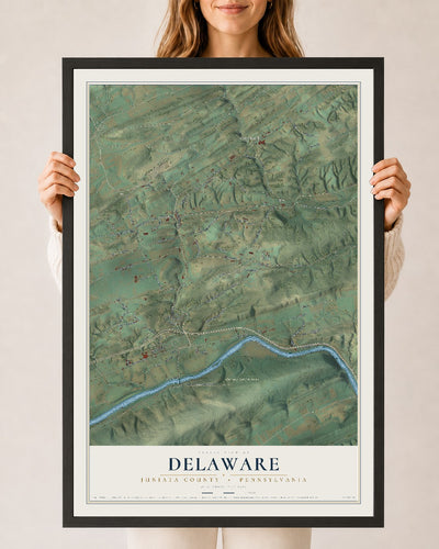 Map of Delaware, Juniata County, Pennsylvania, 24 x 36 inch print in a black wood frame