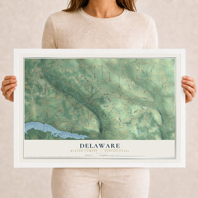 Map of Delaware, Mercer County, Pennsylvania, 12 x 18 inch print in a white wood frame