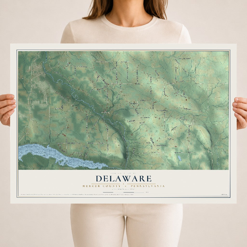 Map of Delaware, Mercer County, Pennsylvania, 18 x 24 inch unframed archival matte print
