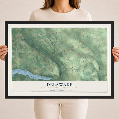 Map of Delaware, Mercer County, Pennsylvania, 18 x 24 inch print in a black wood frame