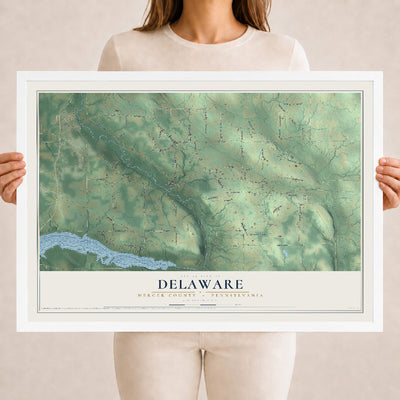 Map of Delaware, Mercer County, Pennsylvania, 18 x 24 inch print in a white wood frame