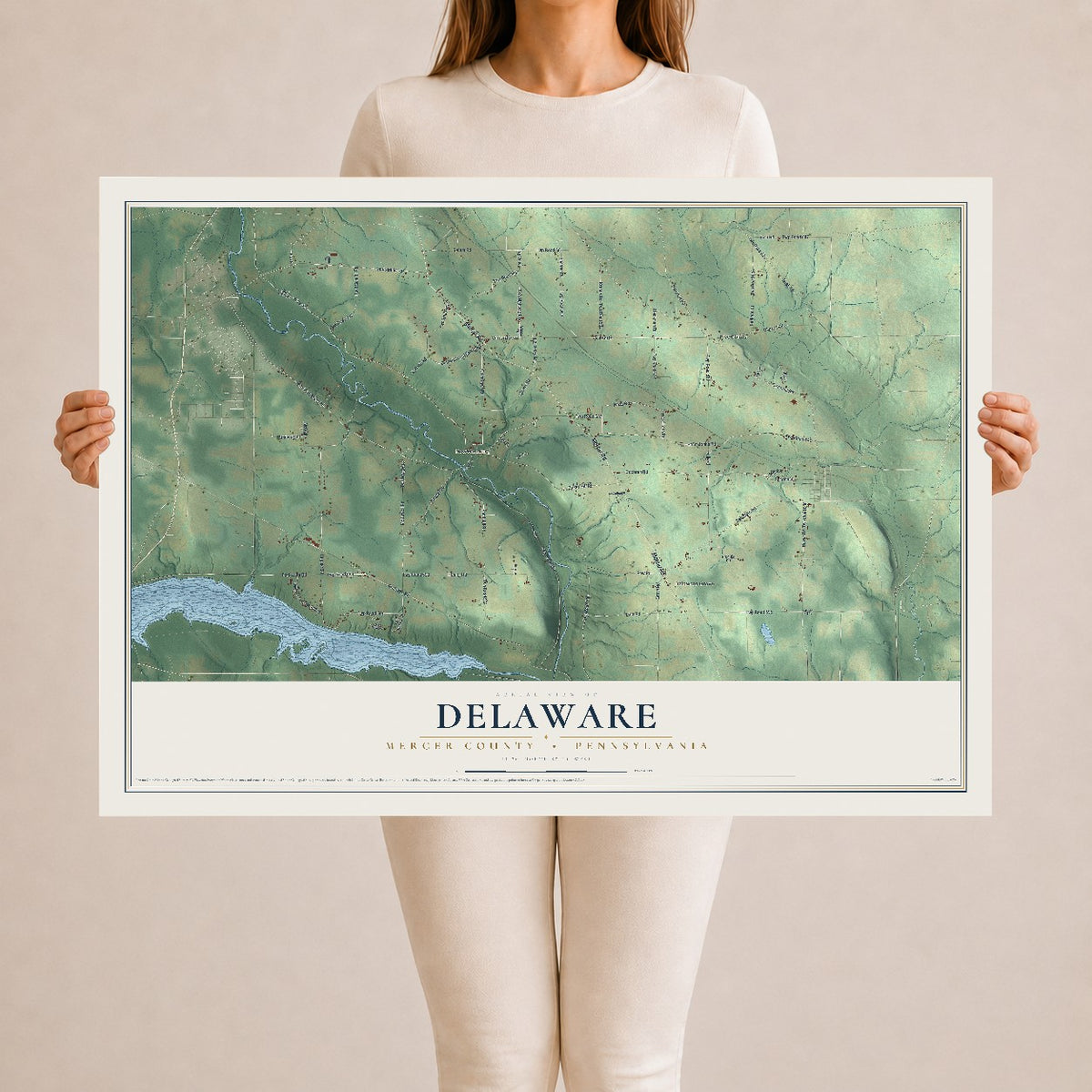 Map of Delaware, Mercer County, Pennsylvania, 24 x 36 inch unframed archival matte print