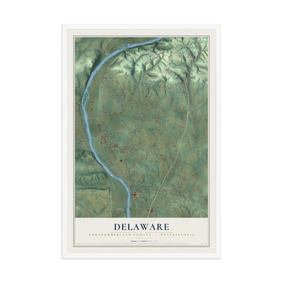 Map of Delaware, Northumberland County, Pennsylvania, 12 x 18 inch print in a white wood frame