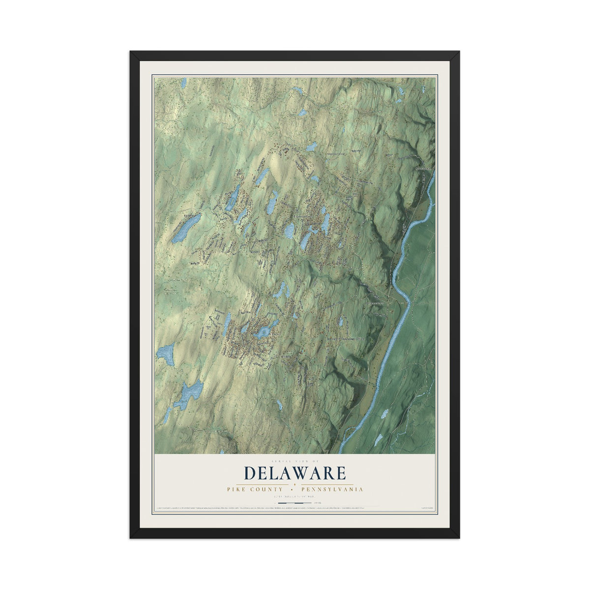 Map of Delaware, Pike County, Pennsylvania, 12 x 18 inch print in a black wood frame