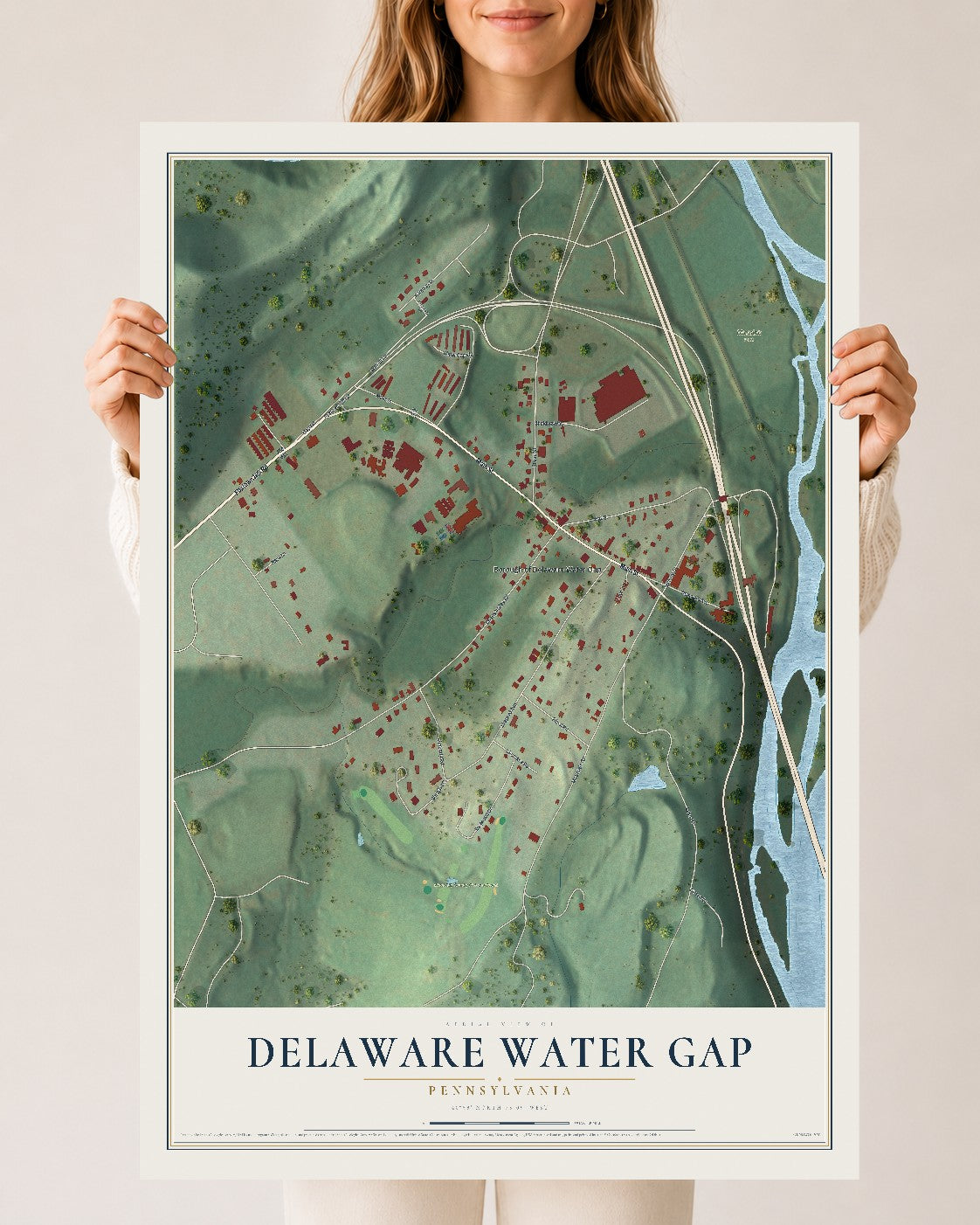 Map of Delaware Water Gap, Pennsylvania, 24 x 36 inch unframed archival matte print