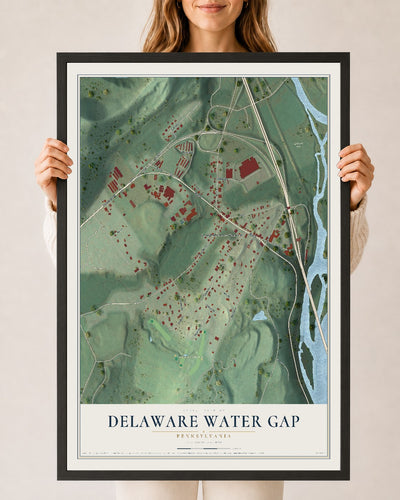Map of Delaware Water Gap, Pennsylvania, 24 x 36 inch print in a black wood frame