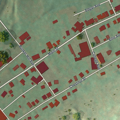 Second close-up of the map of Delta, Pennsylvania print showing more streets and buildings