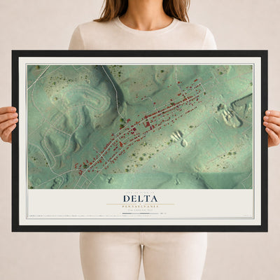 Map of Delta, Pennsylvania, 18 x 24 inch print in a black wood frame