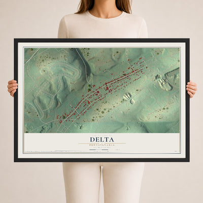Map of Delta, Pennsylvania, 24 x 36 inch print in a black wood frame