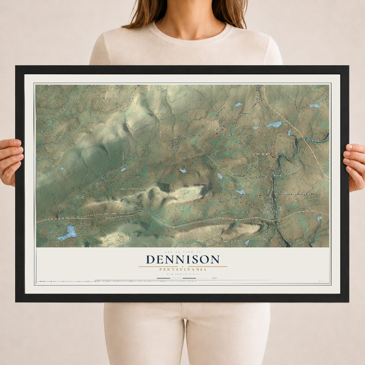 Map of Dennison, Pennsylvania, 18 x 24 inch print in a black wood frame