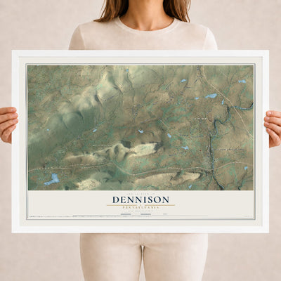 Map of Dennison, Pennsylvania, 18 x 24 inch print in a white wood frame