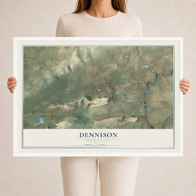 Map of Dennison, Pennsylvania, 24 x 36 inch print in a white wood frame