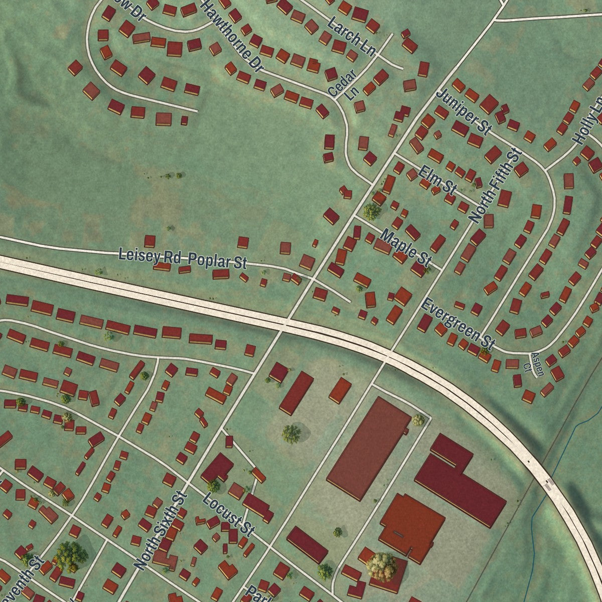 Close-up of the map of Denver, Pennsylvania print showing street and building detail