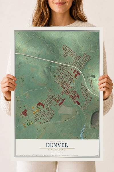 Map of Denver, Pennsylvania, 18 x 24 inch unframed archival matte print