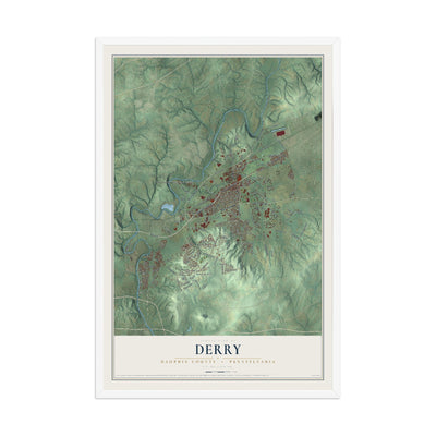 Map of Derry, Dauphin County, Pennsylvania, 12 x 18 inch print in a white wood frame