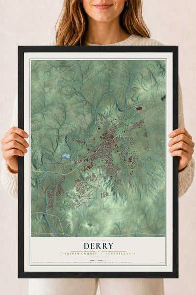 Map of Derry, Dauphin County, Pennsylvania, 18 x 24 inch print in a black wood frame