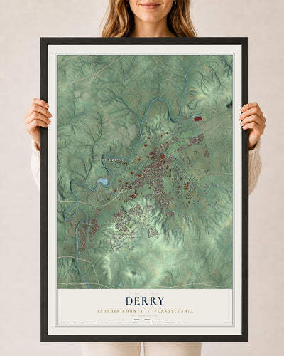 Map of Derry, Dauphin County, Pennsylvania, 24 x 36 inch print in a black wood frame