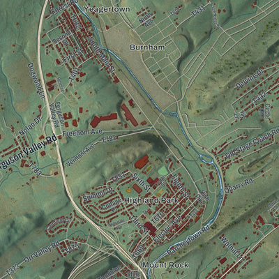 Close-up of the map of Derry, Mifflin County, Pennsylvania print showing street and building detail