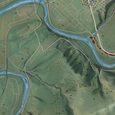 Second close-up of the map of Derry, Mifflin County, Pennsylvania print showing more streets and buildings