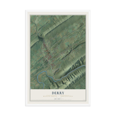 Map of Derry, Mifflin County, Pennsylvania, 12 x 18 inch print in a white wood frame