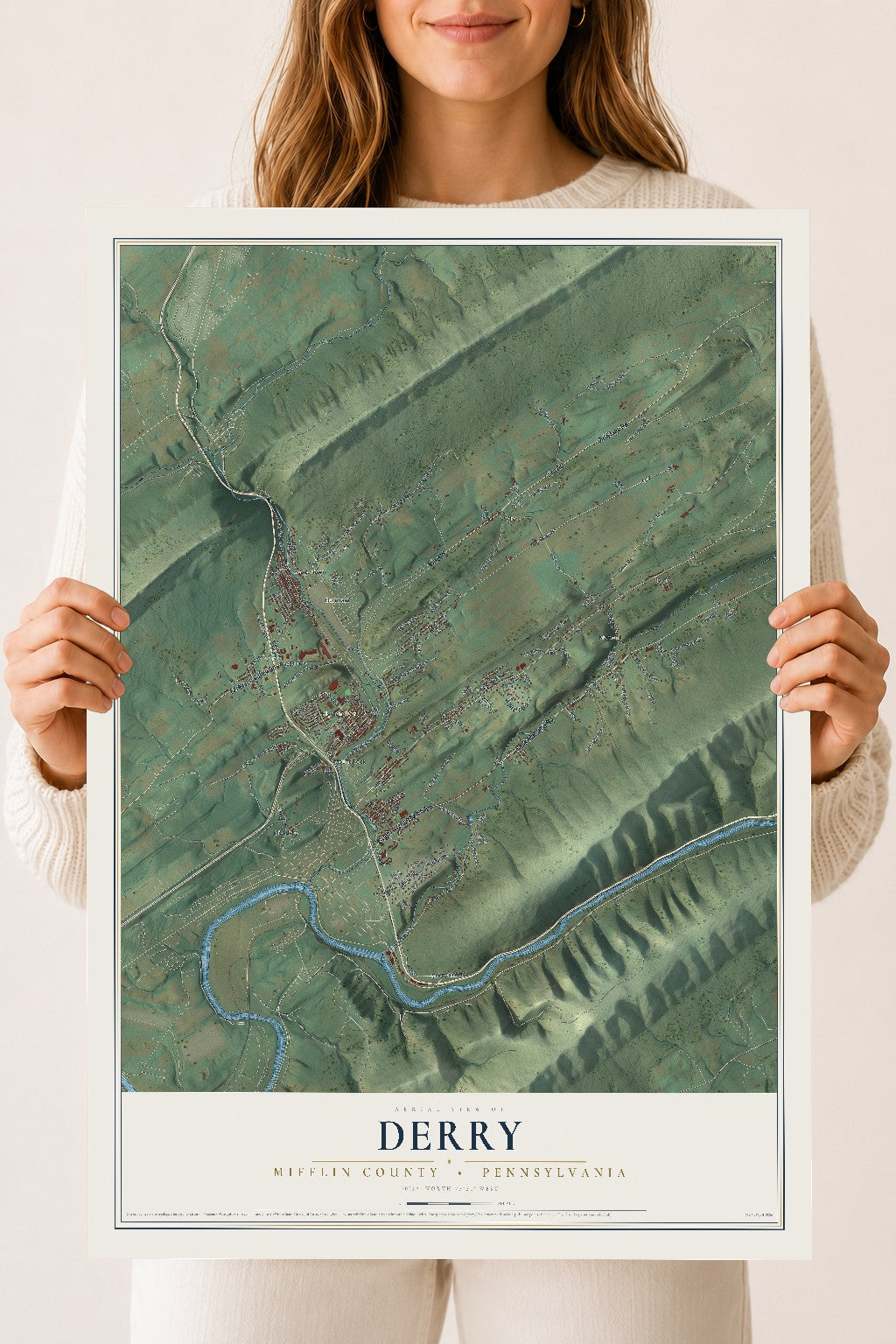 Map of Derry, Mifflin County, Pennsylvania, 18 x 24 inch unframed archival matte print