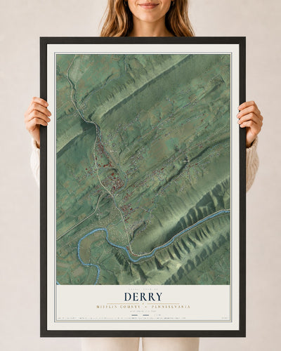Map of Derry, Mifflin County, Pennsylvania, 24 x 36 inch print in a black wood frame