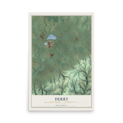 Map of Derry, Montour County, Pennsylvania, 12 x 18 inch unframed archival matte print