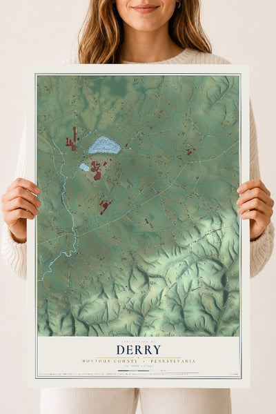 Map of Derry, Montour County, Pennsylvania, 18 x 24 inch unframed archival matte print