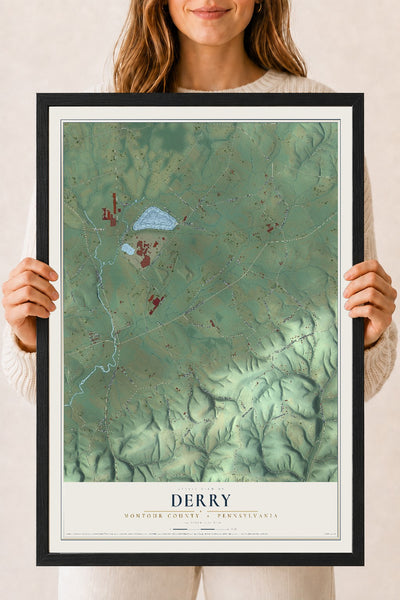 Map of Derry, Montour County, Pennsylvania, 18 x 24 inch print in a black wood frame