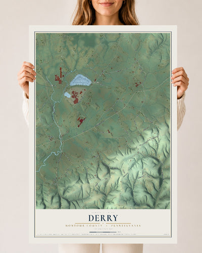 Map of Derry, Montour County, Pennsylvania, 24 x 36 inch unframed archival matte print