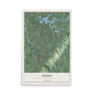 Map of Derry, Westmoreland County, Pennsylvania, 12 x 18 inch unframed archival matte print