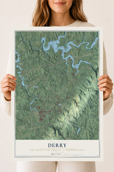 Map of Derry, Westmoreland County, Pennsylvania, 18 x 24 inch unframed archival matte print