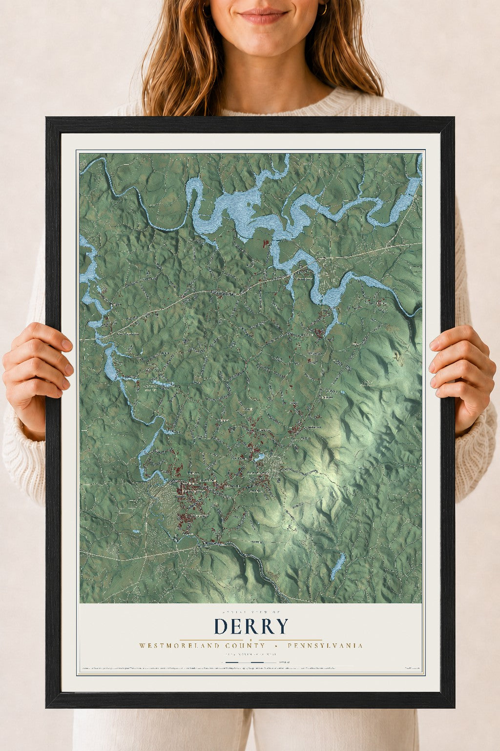 Map of Derry, Westmoreland County, Pennsylvania, 18 x 24 inch print in a black wood frame