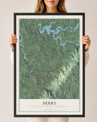 Map of Derry, Westmoreland County, Pennsylvania, 24 x 36 inch print in a black wood frame