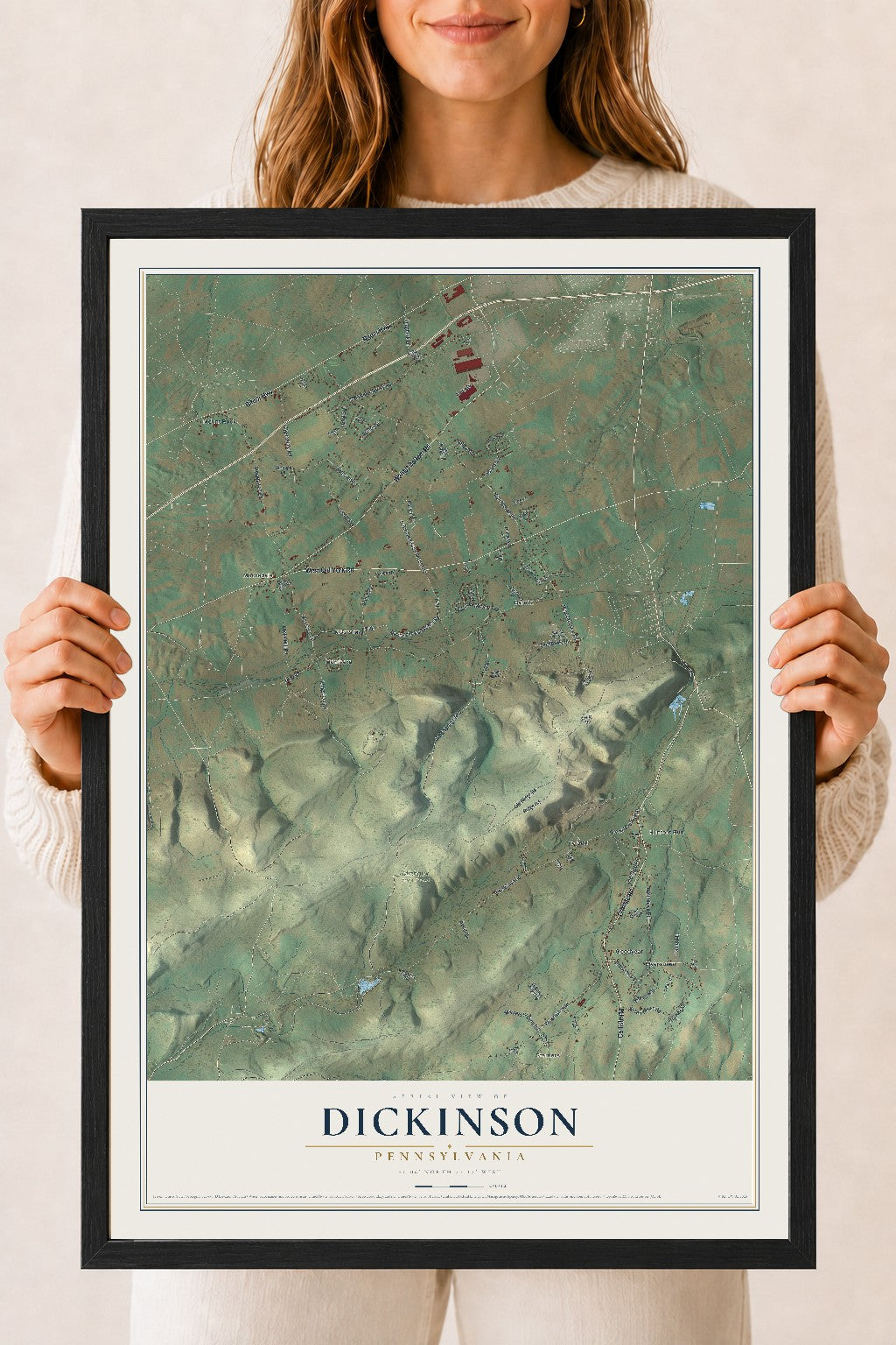 Map of Dickinson, Pennsylvania, 18 x 24 inch print in a black wood frame