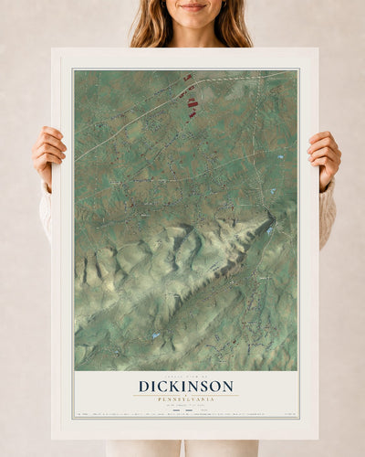 Map of Dickinson, Pennsylvania, 24 x 36 inch print in a white wood frame