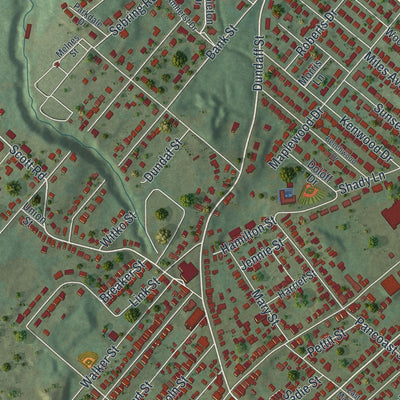Close-up of the map of Dickson City, Pennsylvania print showing street and building detail