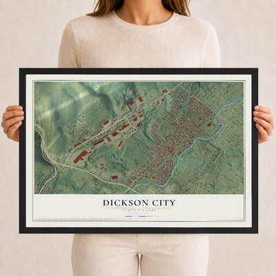 Map of Dickson City, Pennsylvania, 12 x 18 inch print in a black wood frame