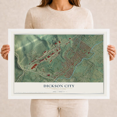 Map of Dickson City, Pennsylvania, 12 x 18 inch print in a white wood frame