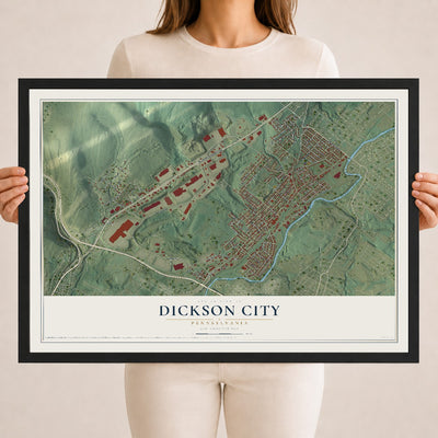 Map of Dickson City, Pennsylvania, 18 x 24 inch print in a black wood frame