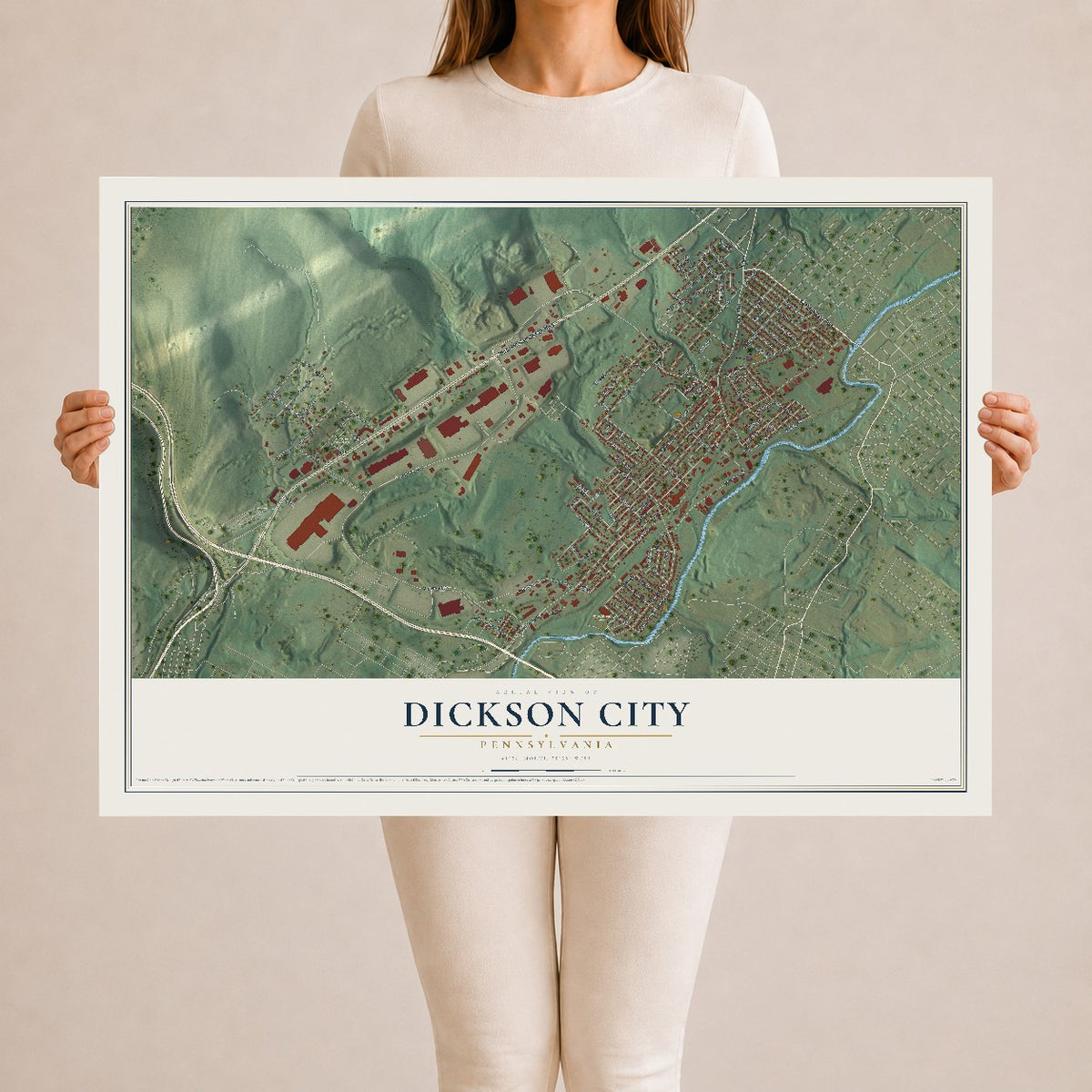 Map of Dickson City, Pennsylvania, 24 x 36 inch unframed archival matte print