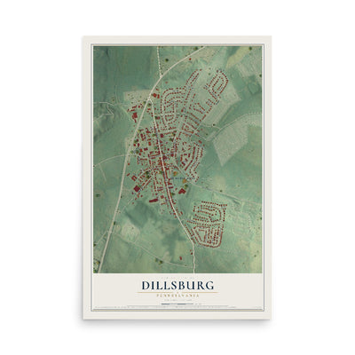 Map of Dillsburg, Pennsylvania, 12 x 18 inch unframed archival matte print